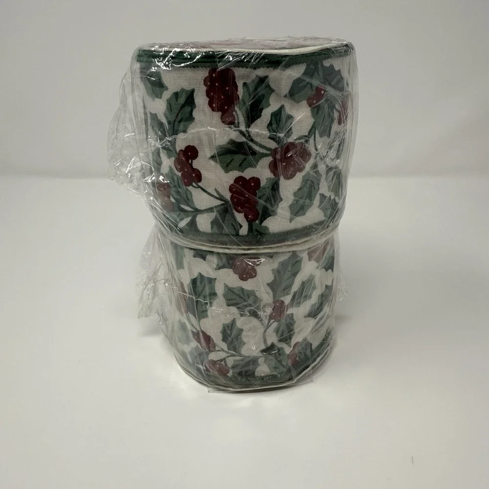 1 Longaberger Traditional Holly Wired Ribbon 1998 Retired 5 Yards, 4 Available